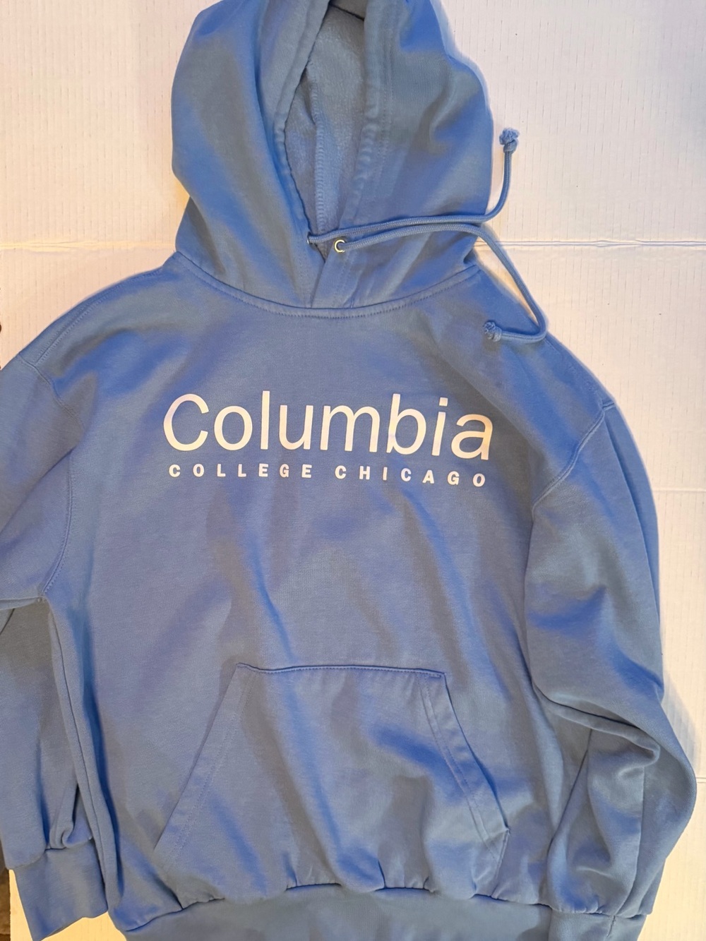 MV Sport Light Blue Hooded Sweatshirt with White Columbia College Text
